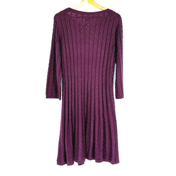 Jessica Howard JH Purple Cable Knit Crewneck Fit Flare Acrylic Sweater Dress XL - Picture 5 of 10